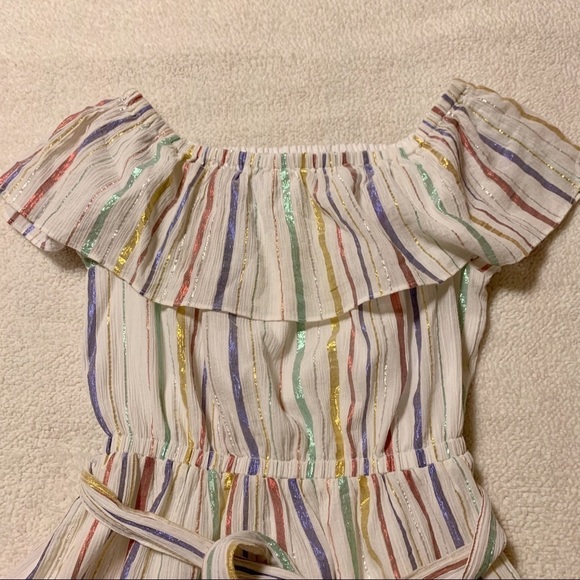 GAP Strapless White Pastel Metallic Stripe Ruffle Dress - Picture 7 of 13